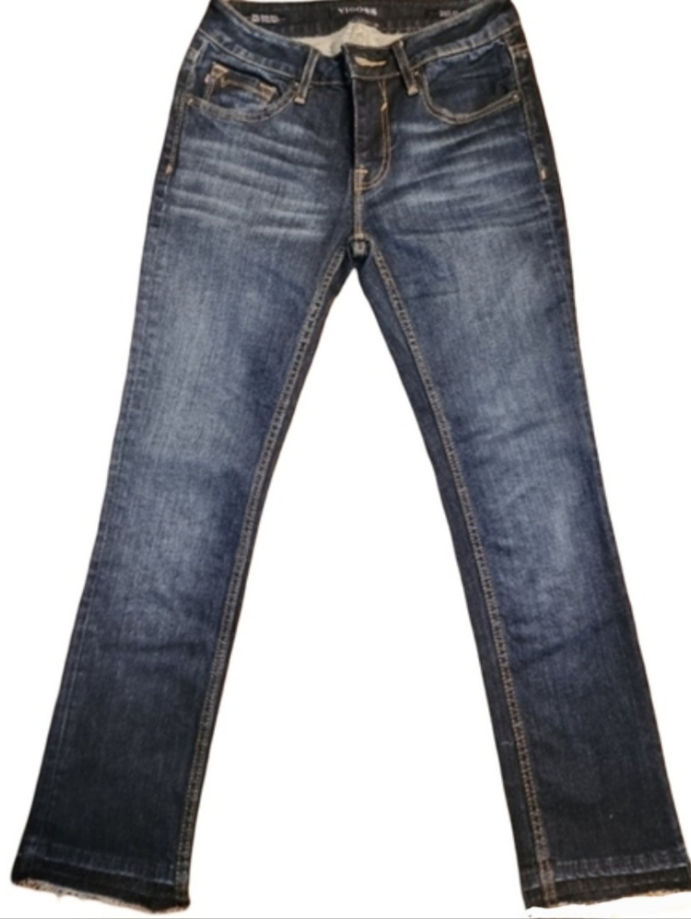VIGOSS Chelsea W-24/L-26 Dark Blue Crop Slim Leg Jeans With Distressing EUC